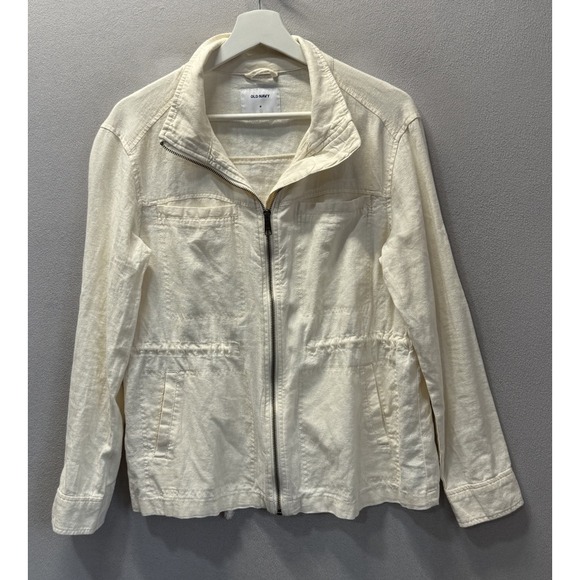 Old Navy Jackets & Blazers - Old Navy‎ Women's Sz M Beige Linen Blend Drawstring Pockets Utility Field Jacket